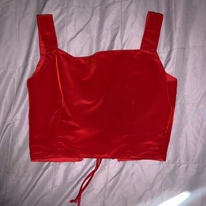 Red silk back lace up crop top